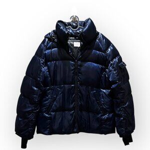 S13 Satin Grammercy Blue Midnight Down Puffer Coat